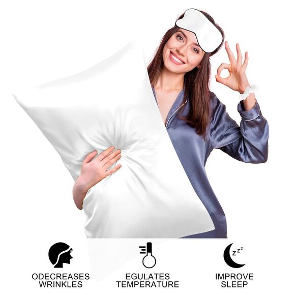 2pcs Satin Bed Pillowcase with Eye Mask & Hair Twister White 20"x26" - Picture 3 of 6